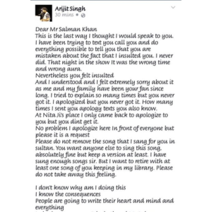 Arijit Singh Letter to Salman Khan